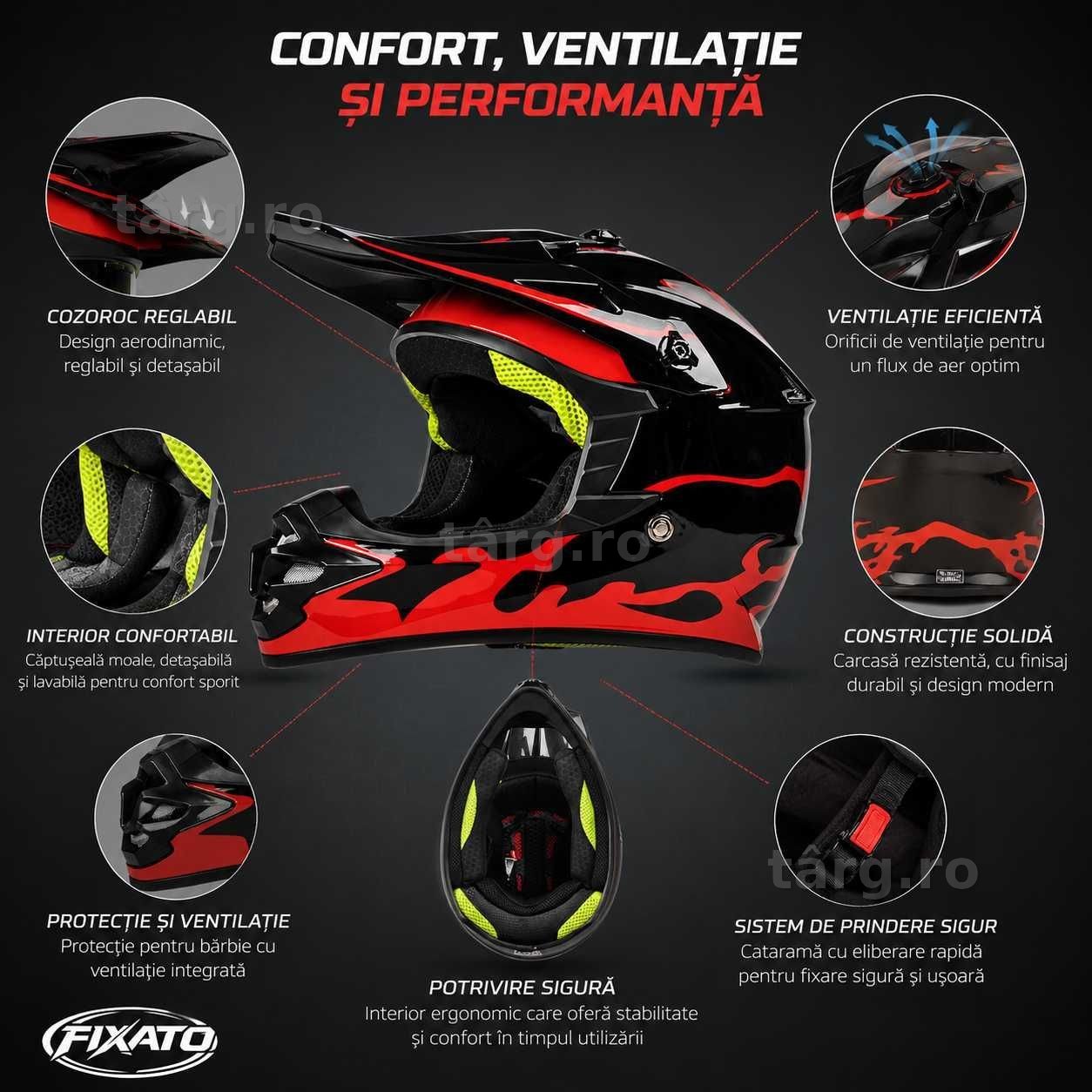 Casca Moto Enduro Cross ATV - S / M / L / XL - Rosu 3