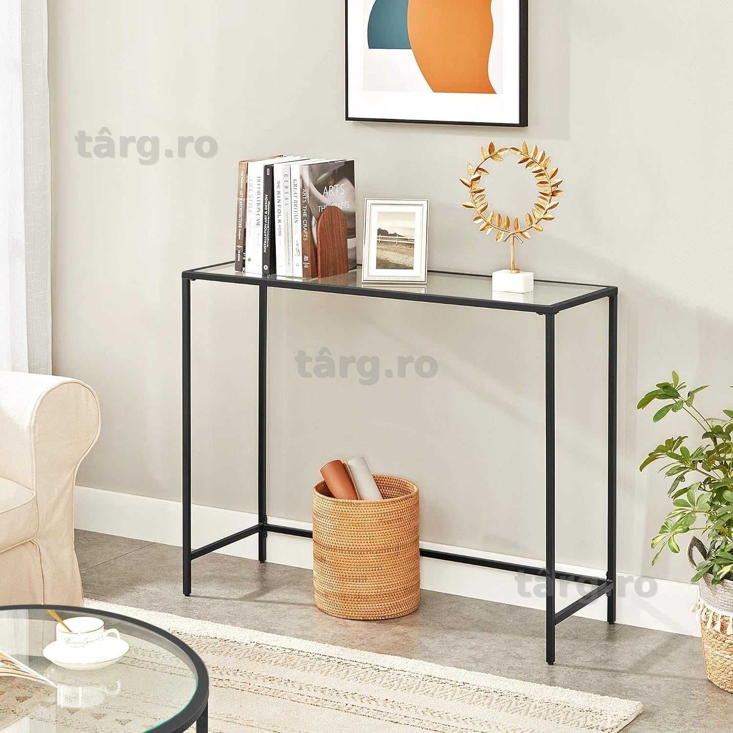 Consola cu blat din sticla securizata, 100 × 35 × 80 cm, negru