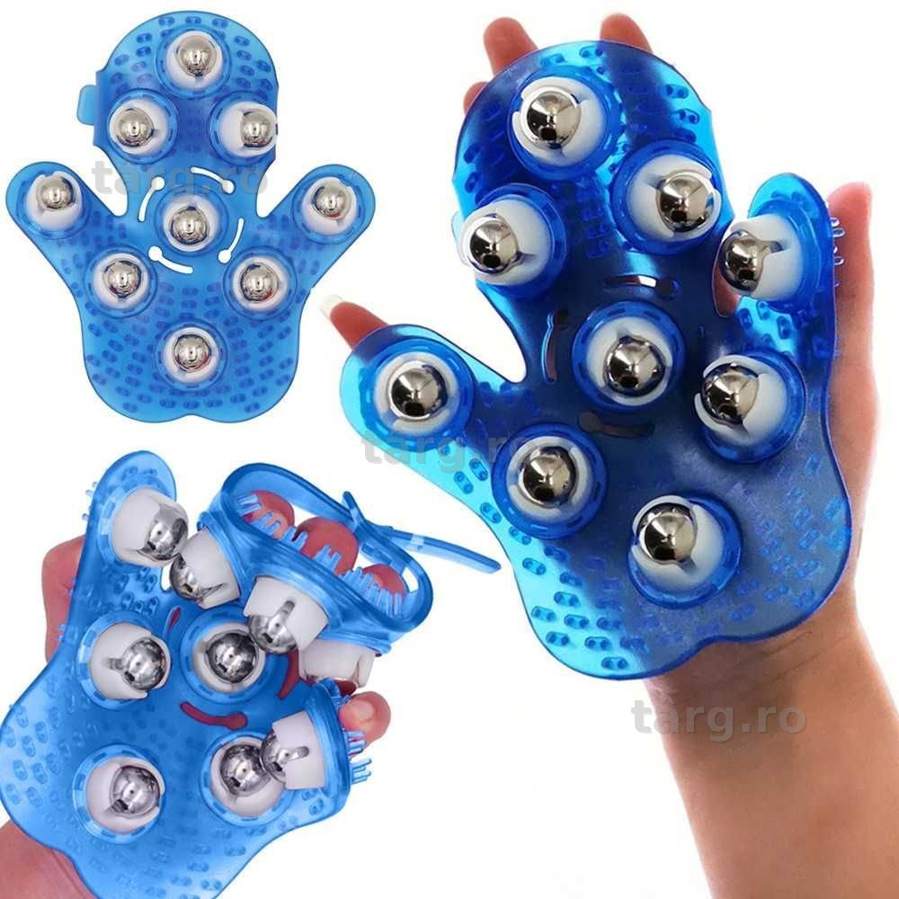 Manusa de masaj pentru cu 9 bile metalice rotative 360° albastru