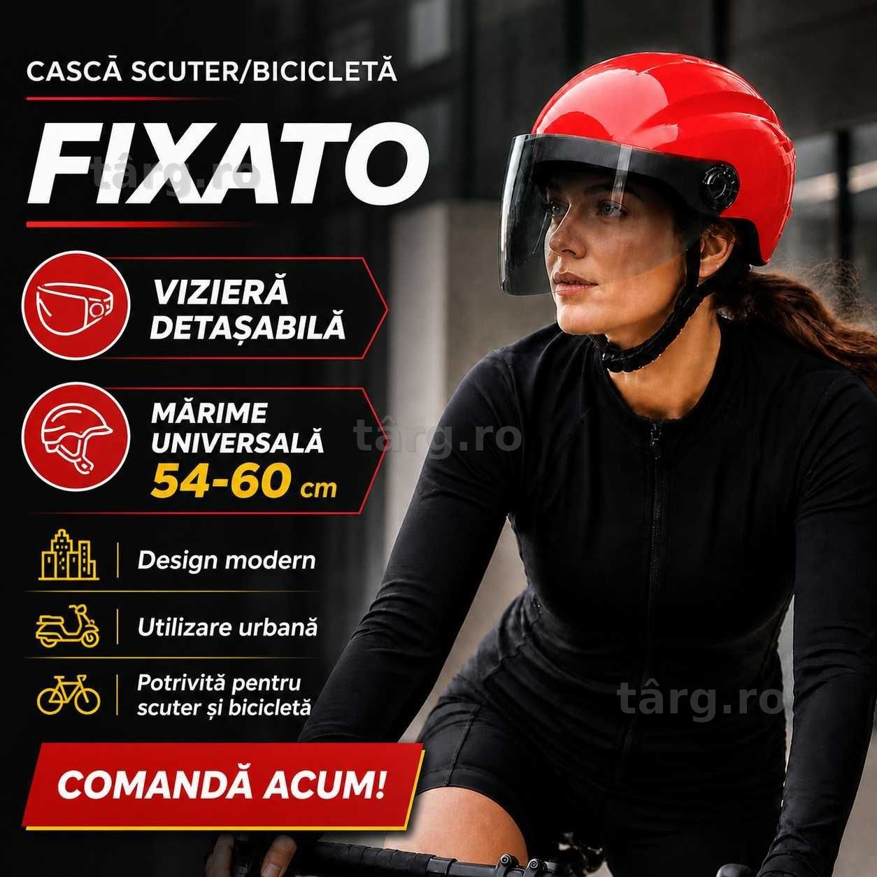 Casca Scuter/Bicicleta electrica unisex, marime universala, Rosu 2