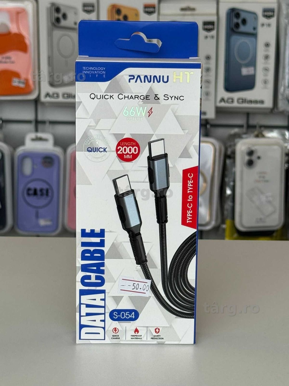 Cablu de Date si Incarcare rapida, USB C-USB C, 66w, 2m