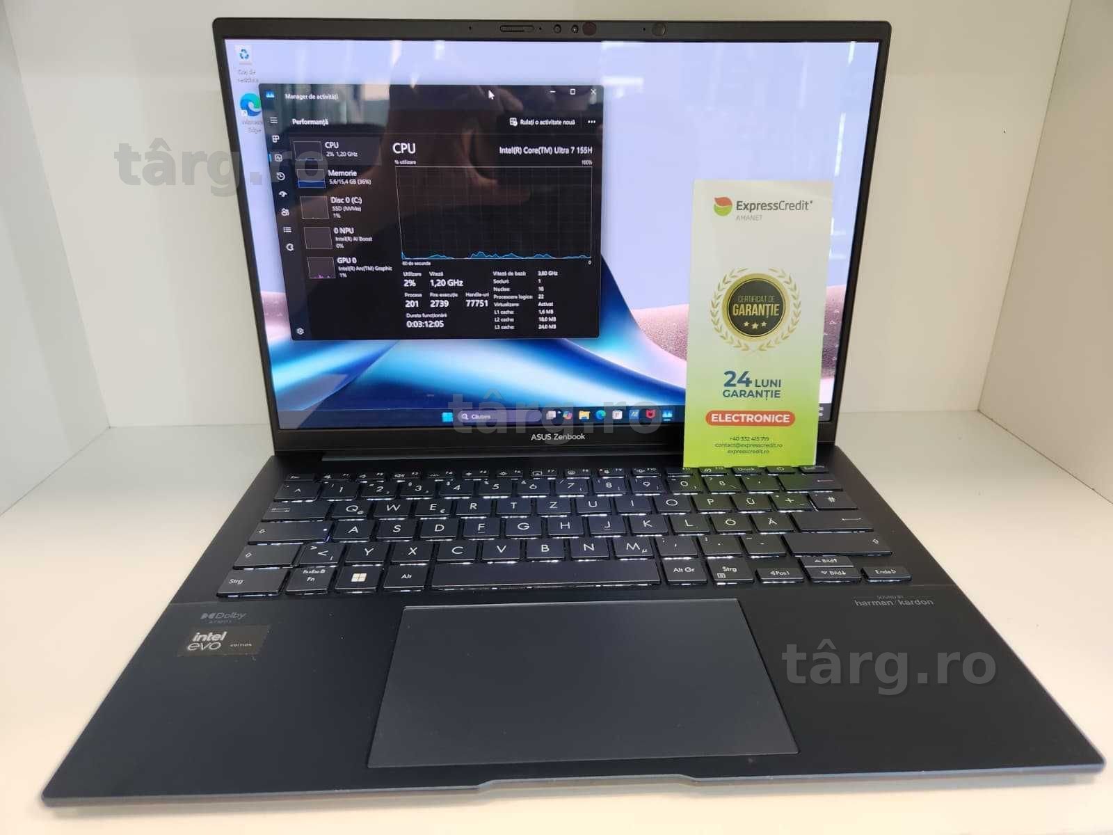 Laptop Asus ZenBook UX3405M Intel Ultra 7 155H (Ag8 Tudor/B75344) – Garantie 2 Ani!