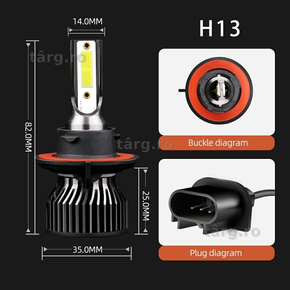Set Două Becuri Led H13-9008 (20000Lm/6000K/80W)Calitatea Premium