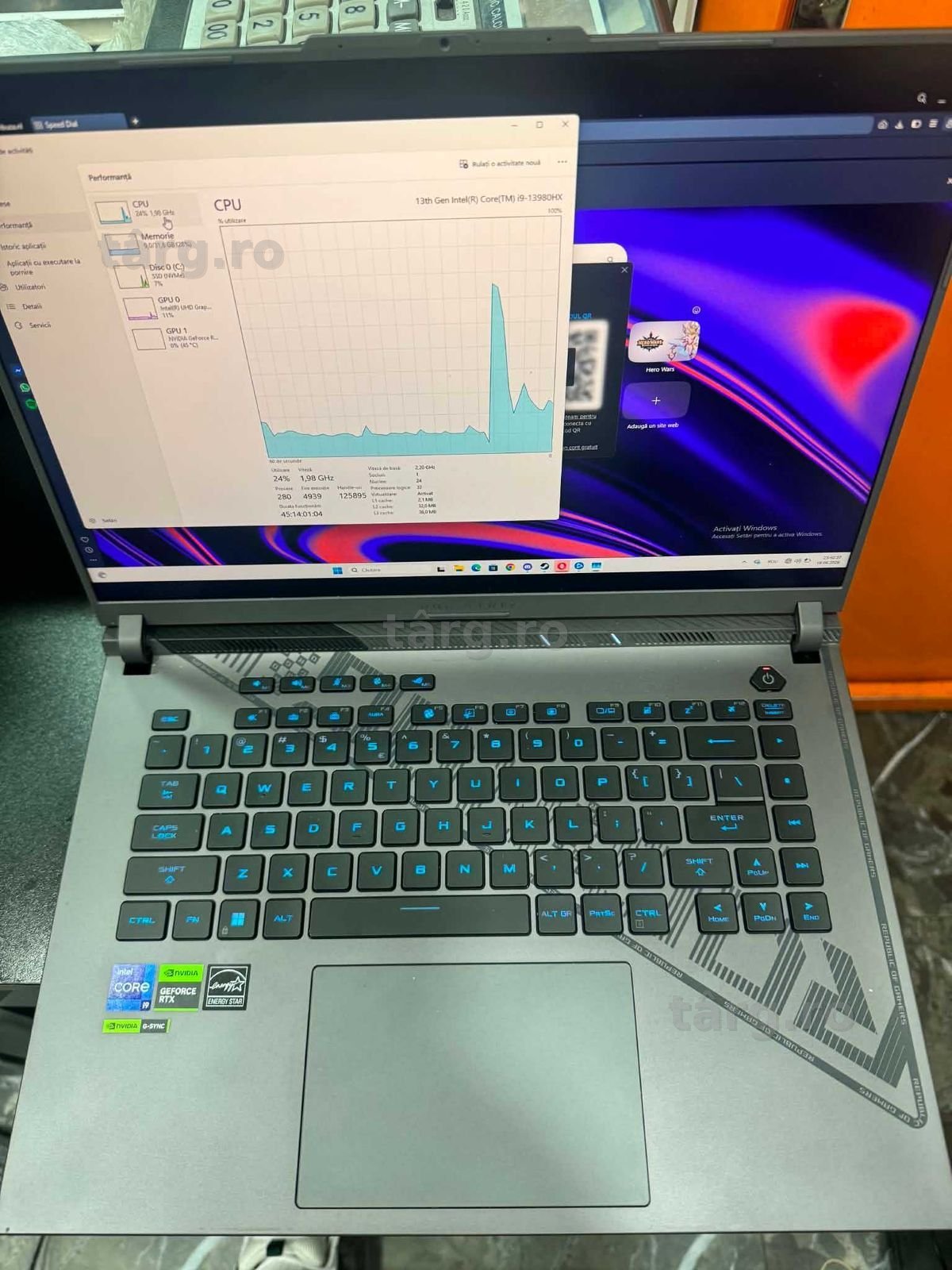 Hope Amanet P5-Laptop Gaming Asus Rog Strix g16 G614J ,i9-13980HX / 32 RAM/ 1TB SSD 4070 8 GB