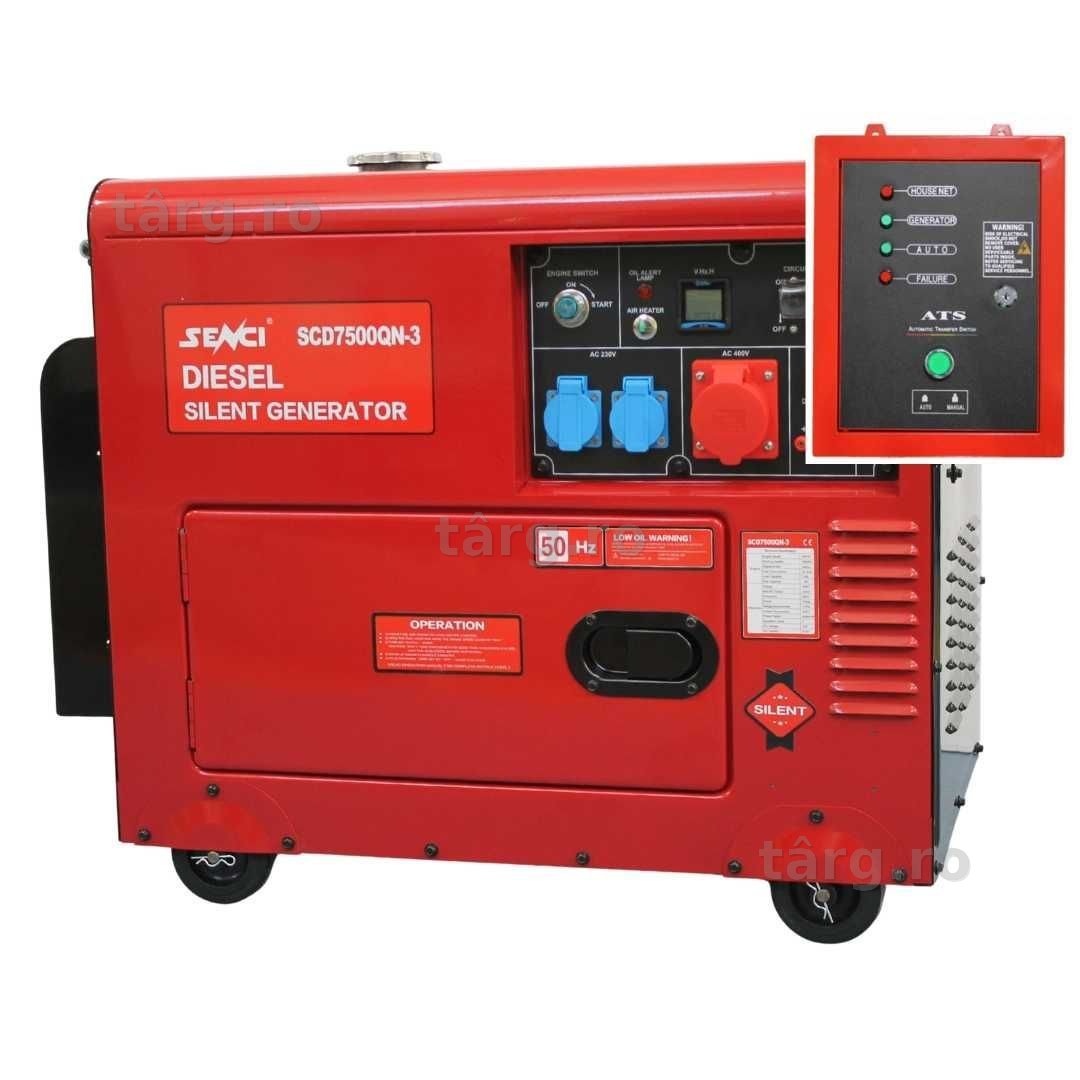 Generator de curent insonorizat SENCI SCD7500QN-3 ATS putere maxima 4,8 KW/400V 1,6 KW/230V, motor Diesel ATS inclus