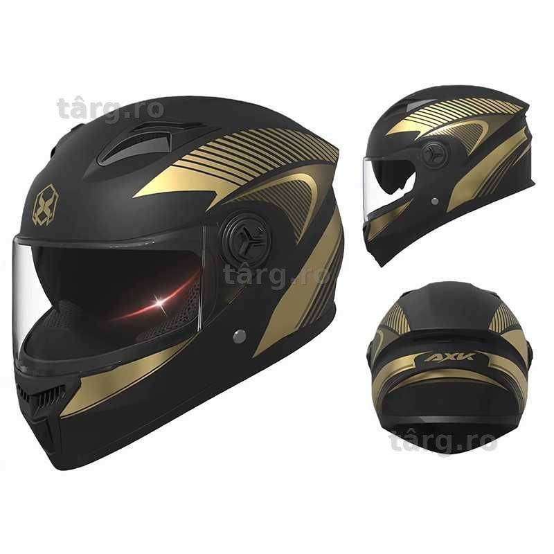 Casca Moto/Scuter/ATV, Viziera Dubla, Negru Auriu, Marime universala 59-62 cm
