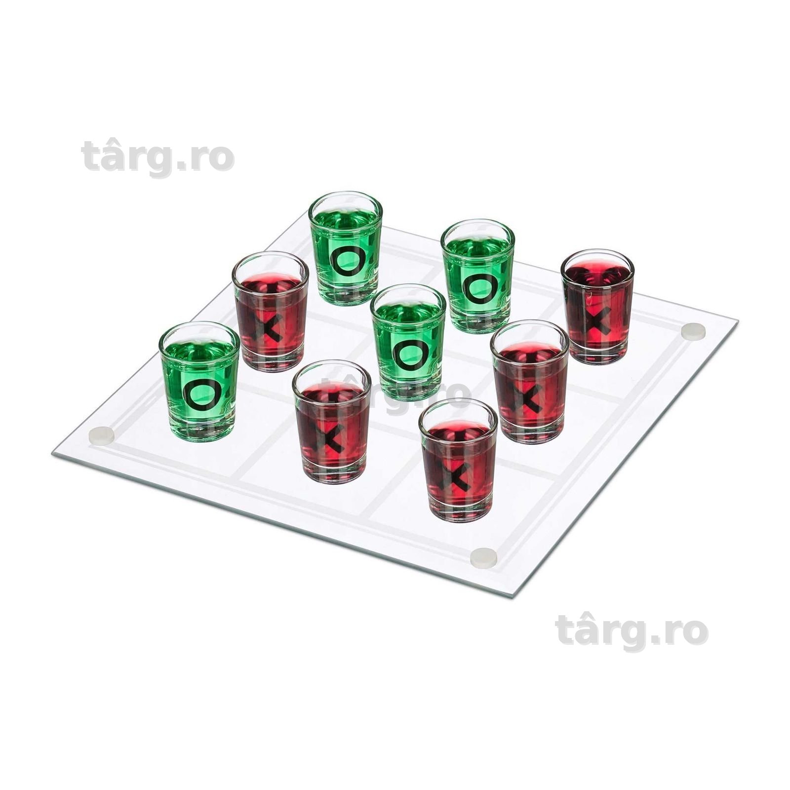 Joc de baut tip X si 0, include 9 pahare shot si suport sticla