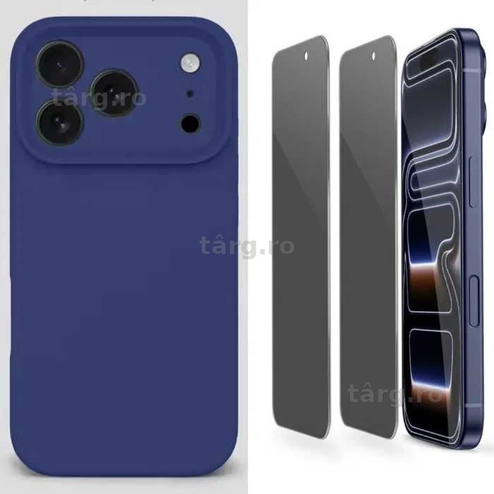 Husa Silicon ( diverse culori ) si Folie Sticla Privacy iPhone 12 Pro
