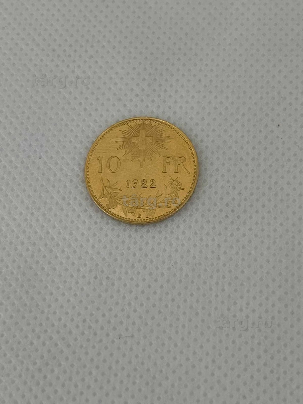 Moneda aur 21,6K 3.22gr 10 franci Helvetia (Ag43 Falticeni B45608) Garantie-Factura! 3
