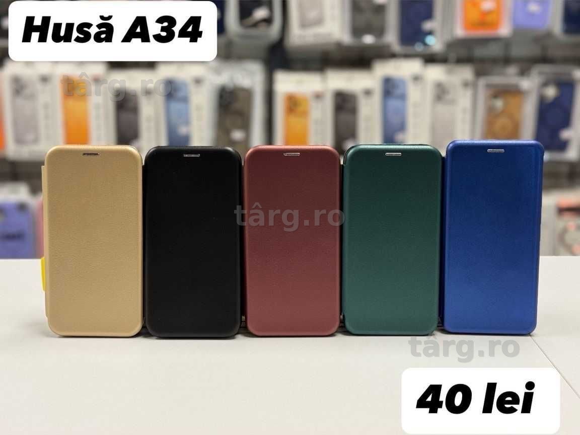 Husa piele ecologica tip carte, folie, cablu, incarcator Samsung A34