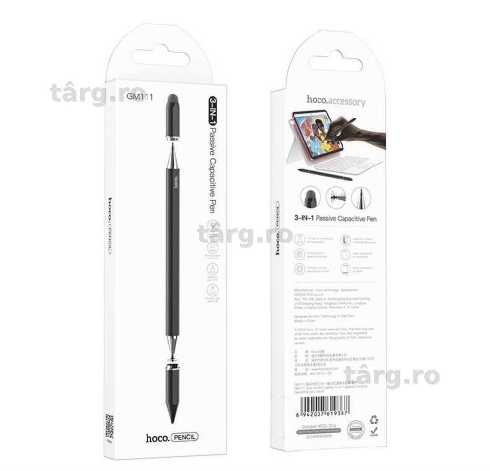 Stylus 3 in 1 Hoco, Smartphone si Tableta, Pix digital Touch, Alb 2