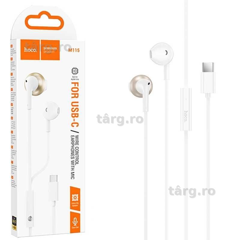 Casti cu Fir Hoco M115 USB-C, 1.2m Cablu 5