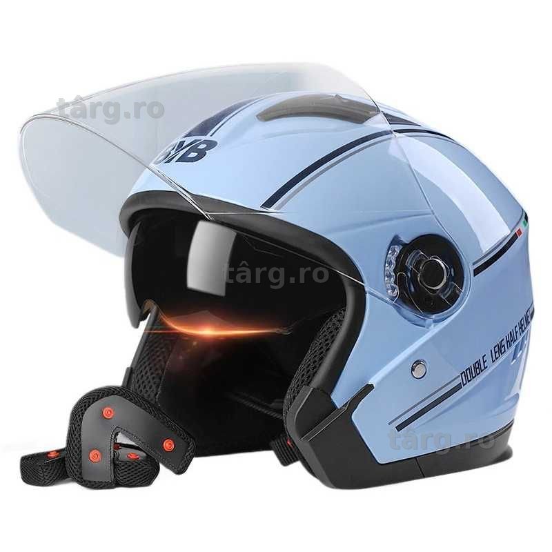 Casca Moto/Scuter/ATV, viziera dubla, marime universala, Albastru