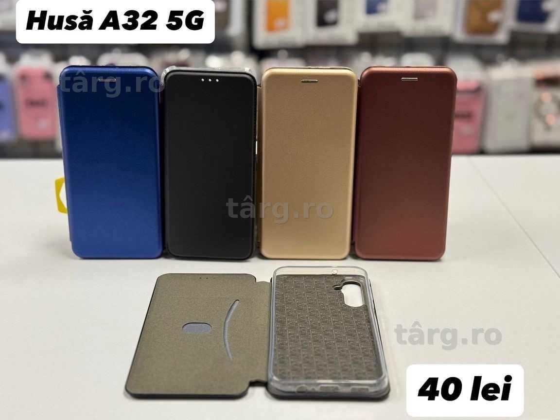 Husa piele ecologica tip carte, folie, cablu, incarcator Samsung A32 5G 2