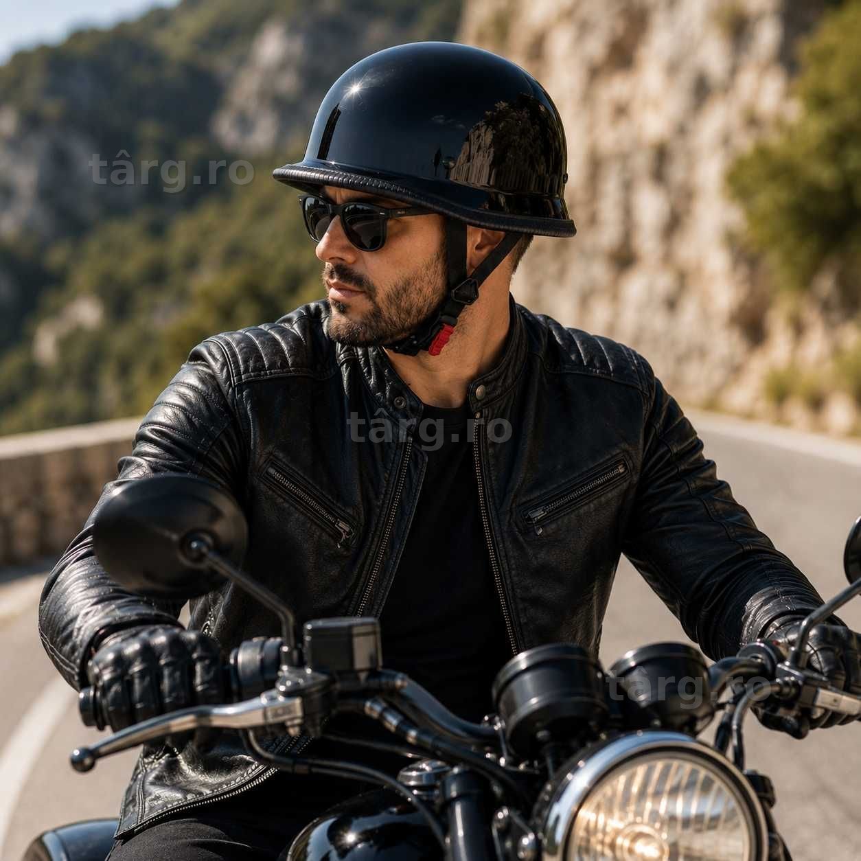 Casca Moto/Scuter Retro German, Interior Confortabil, Prindere rapida, Negru Lucios 5