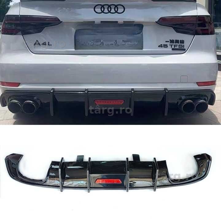 Difuzor cu LED Bara Spate SLINE AUDI A4/S4 B9, 2016-19, Evacuari Duble