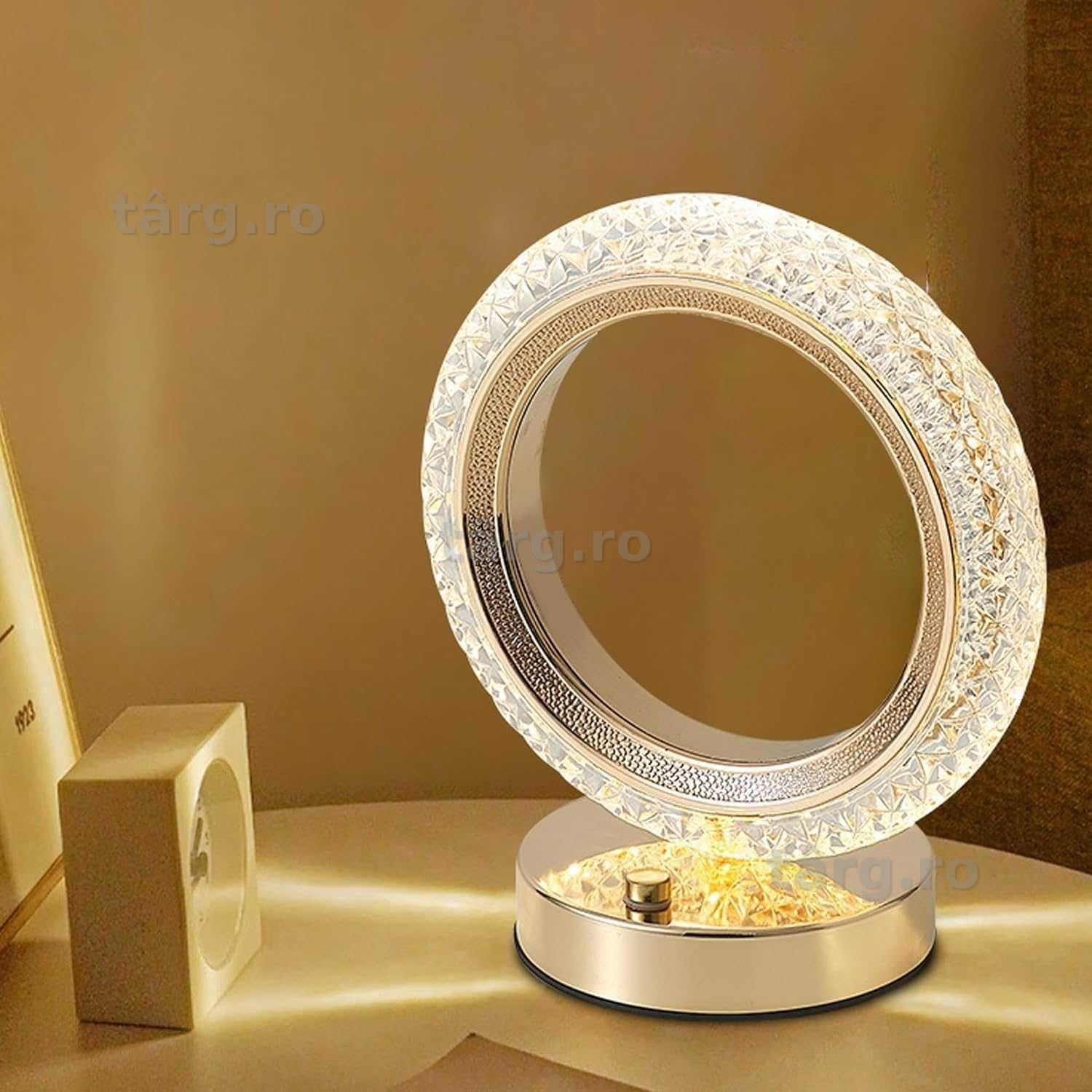 Lampa LED tip inel de cristal reincarcabila USB auriu 16x18 cm