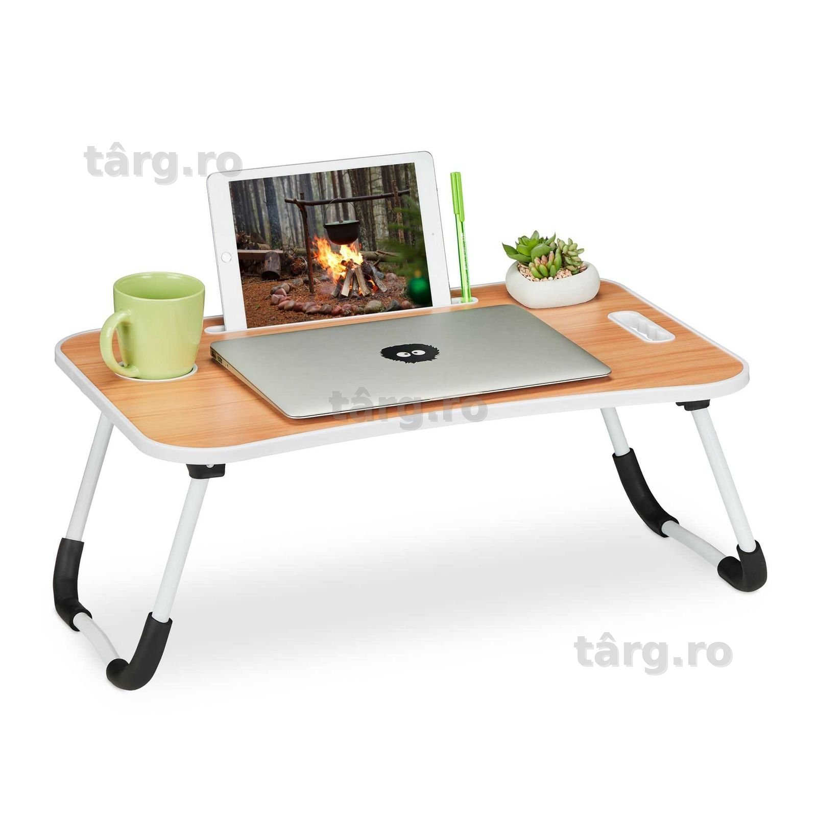Masa laptop pentru pat si canapea pliabila maro 26x63x40 cm