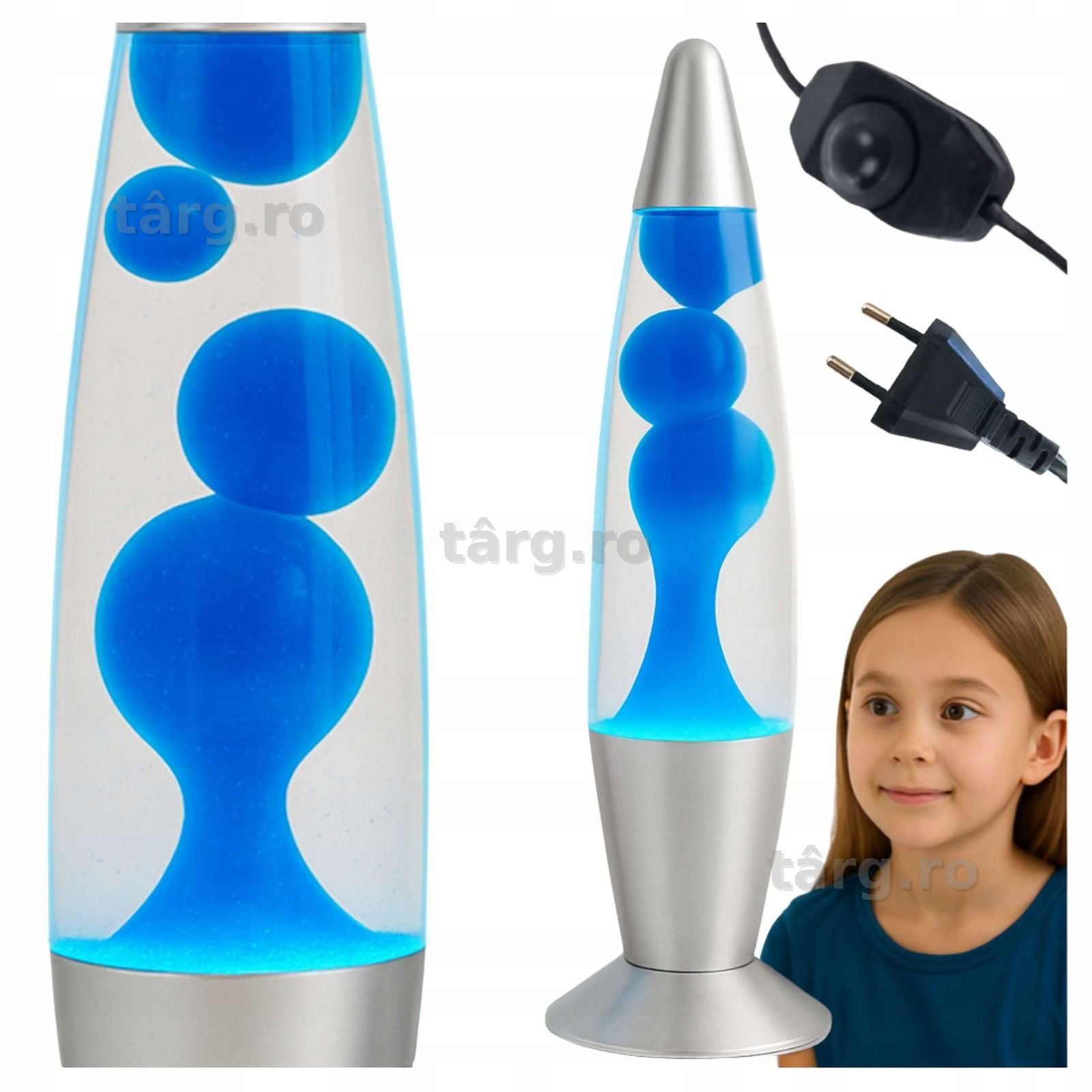Lampa decorativa cu lava, albastru, 34 cm