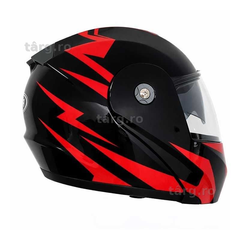 Casca Moto/Scuter/ATV Flip-Up, viziera dubla, Negru cu Rosu, L 59-60cm 5