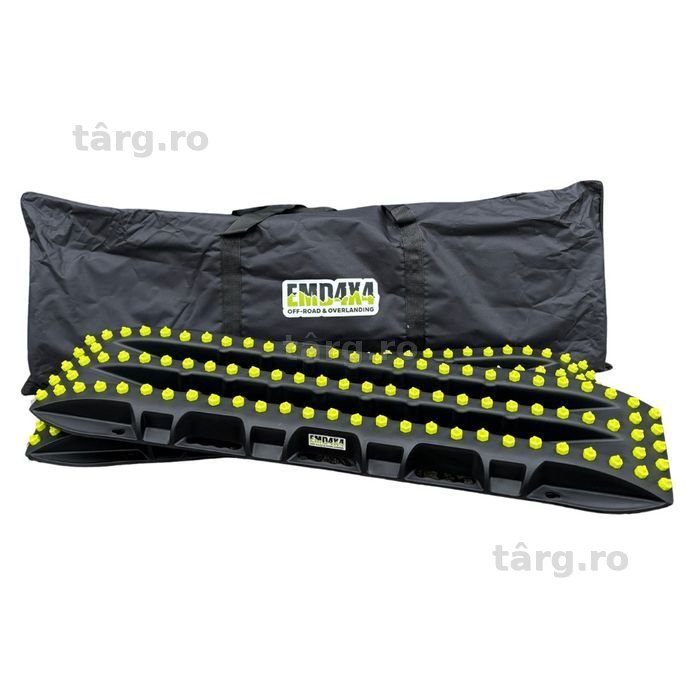 Set rampe de tracțiune negre 104 x 28 cm cu ornamente verzi, cu husă, EMD4x4