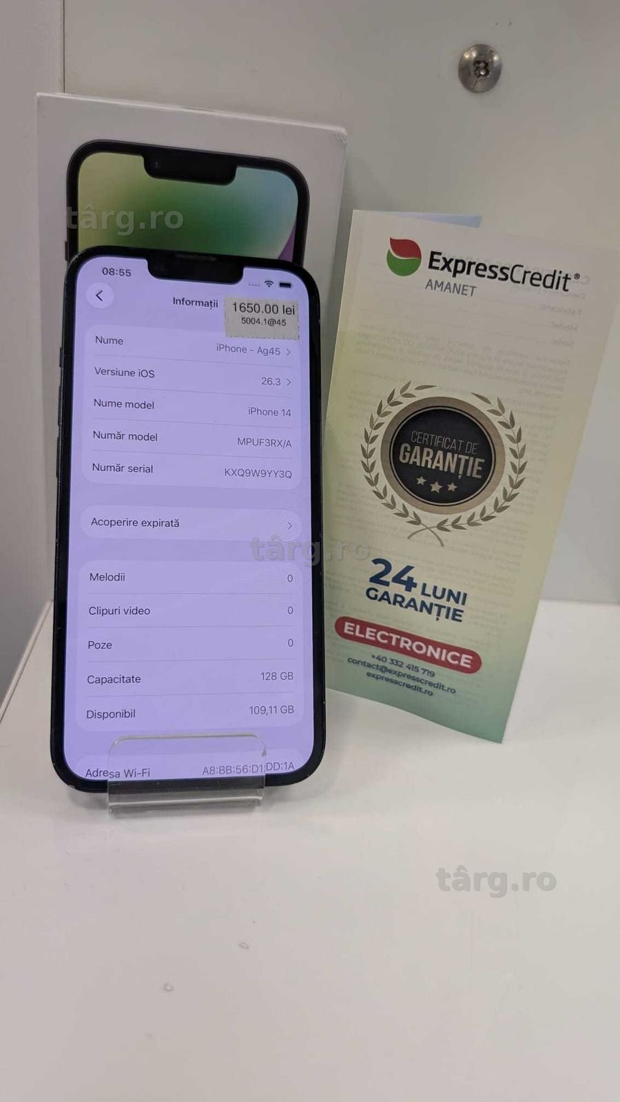 Iphone 14 -- 128 GB -- 86% (Ag45 B.5004) - Garantie 2 ani