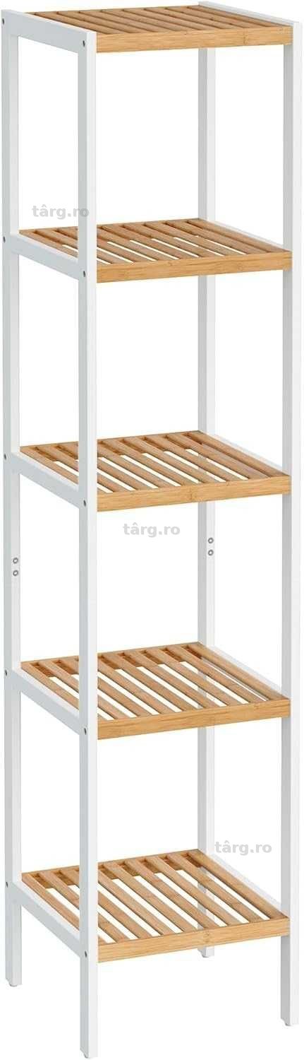 Etajera ingusta din bambus, Songmics, 5 rafturi, alb/lemn
