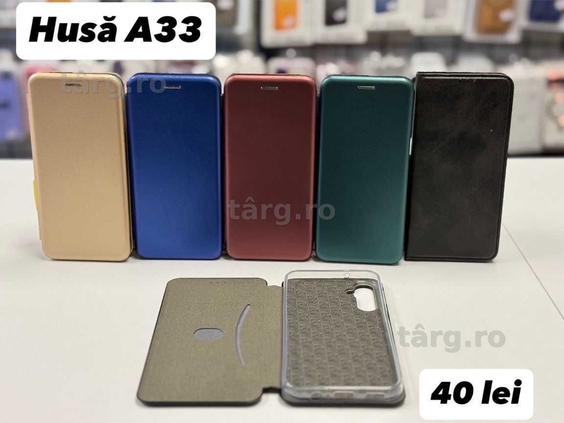 Husa piele ecologica tip carte, folie, cablu, incarcator Samsung A33 2