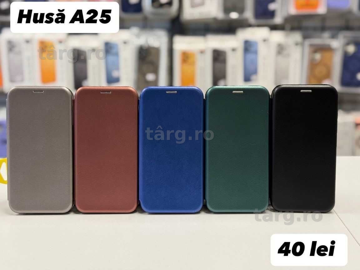Husa piele ecologica tip carte, folie, cablu, incarcator Samsung A25
