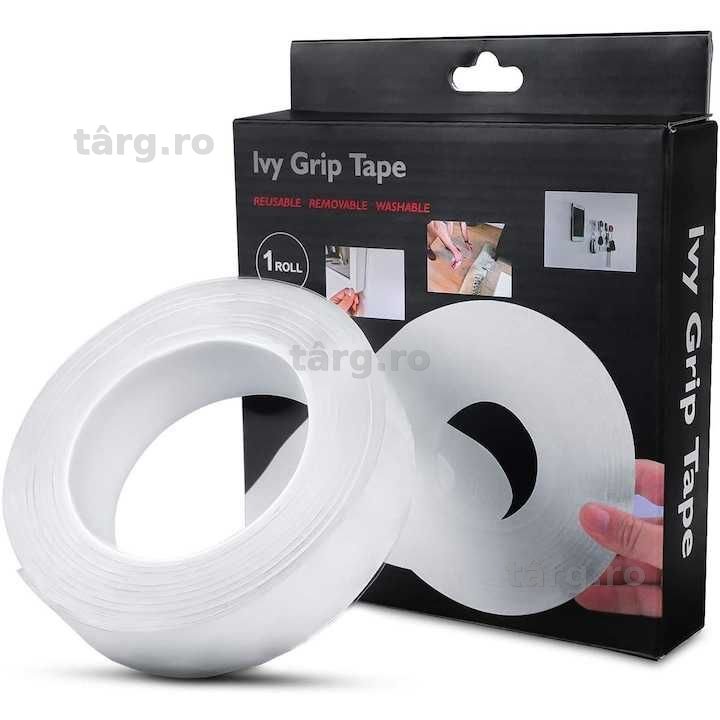 Banda dublu adeziva transparenta reutilizabila latime 3cm lungime 5m