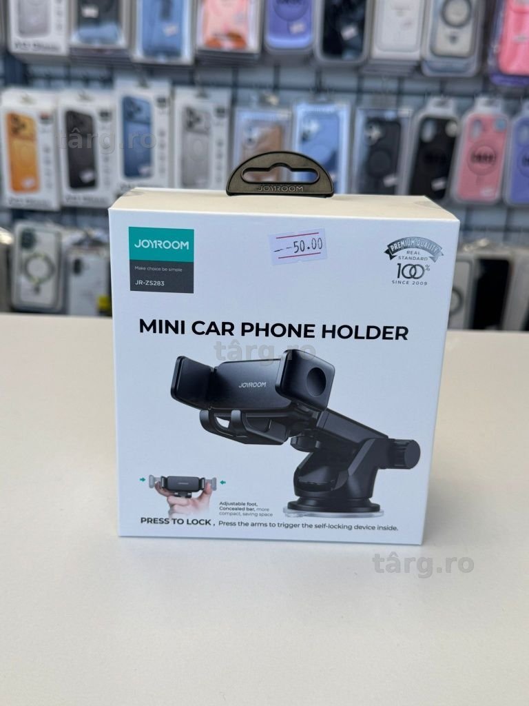 Suport auto pentru telefon cu fixare pe bord, Negru