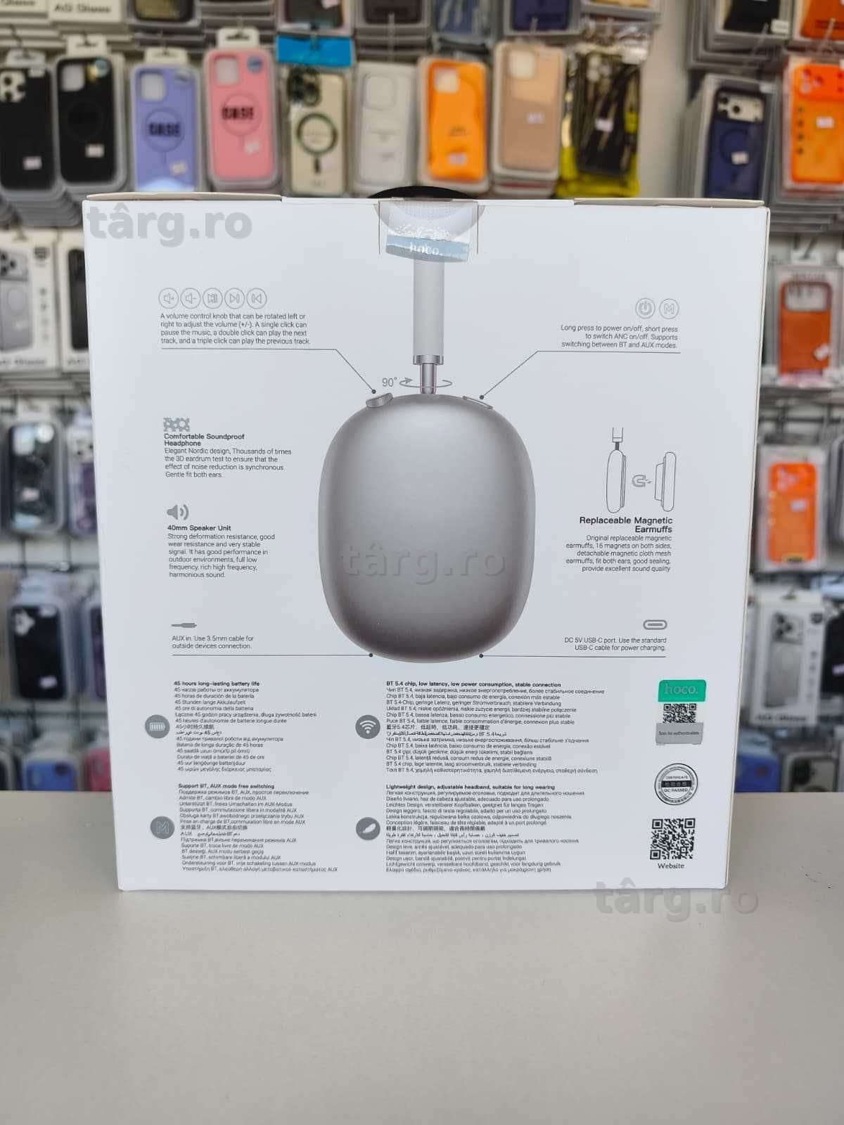 Casti Bluetooth Hoco W65 Plus, Over Ear, Noise cancelling, Autonomie 45 Ore, 400mAh, Silver 2