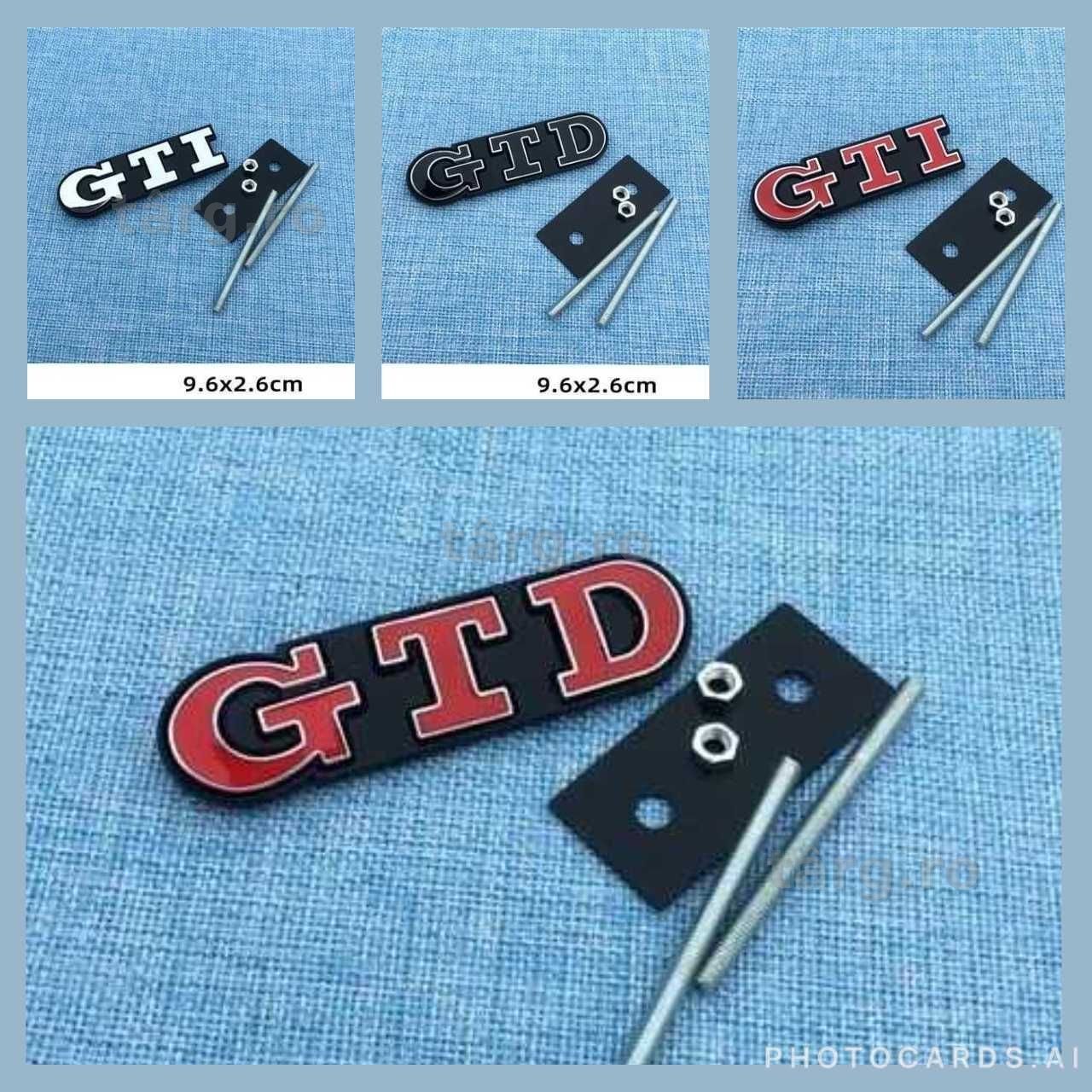 Emblema Metalica GTI GTD + Suport pentru Grila Bara Fata VW Volkswagen