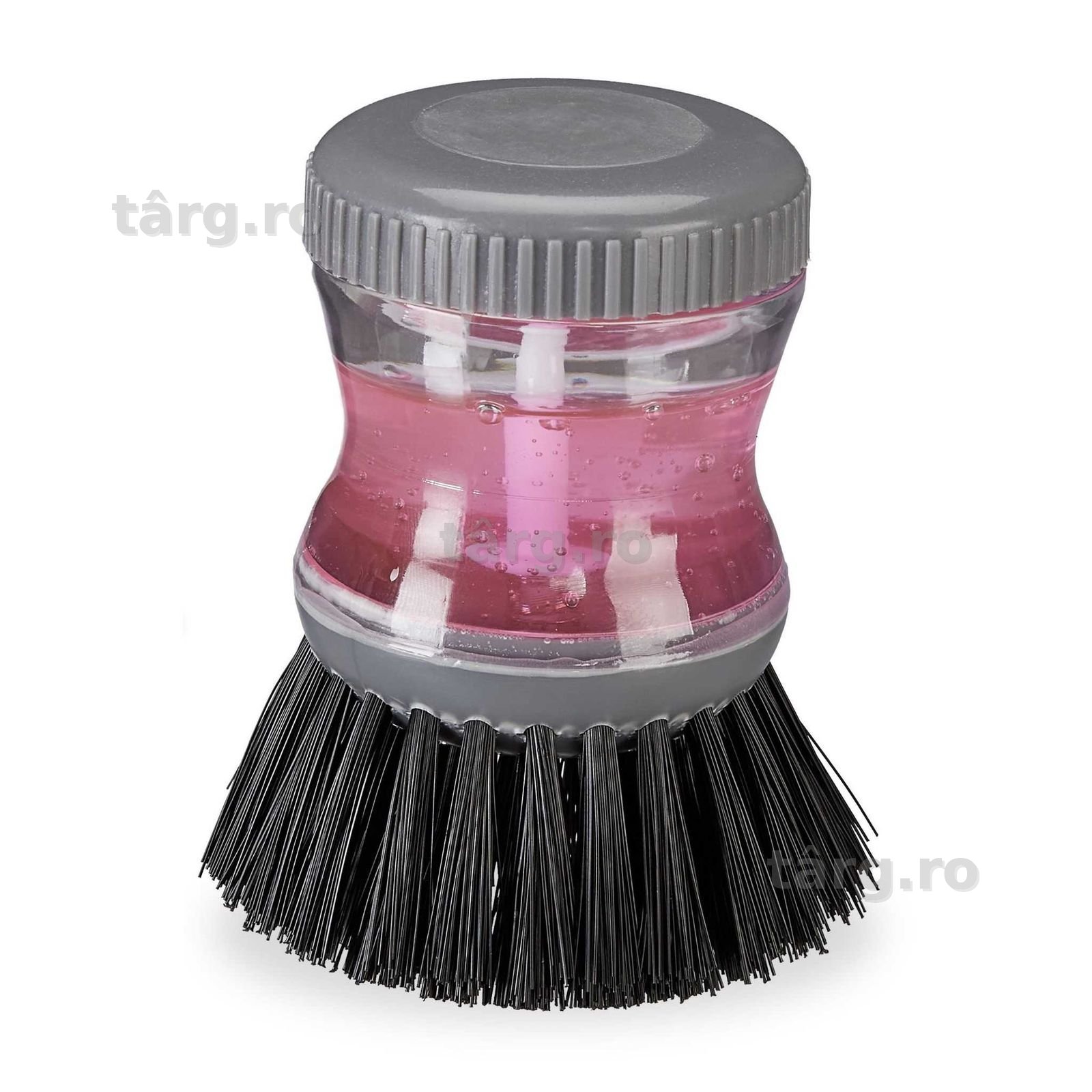 Perie de vase cu dispenser de detergent 60 ml cu peri duri gri