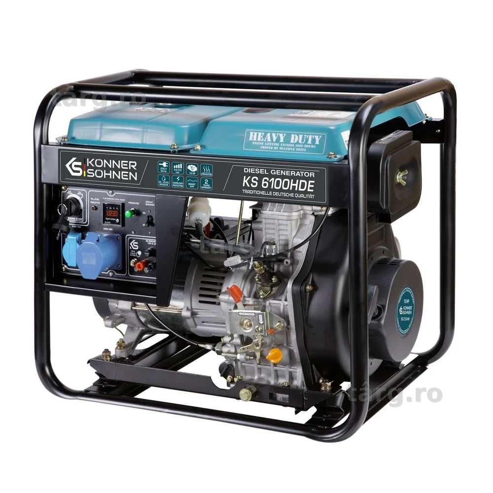 Generator de curent diesel monofazat 230V, 5,5 kW "Könner & Söhnen" model KS 6100HDE (EURO V)