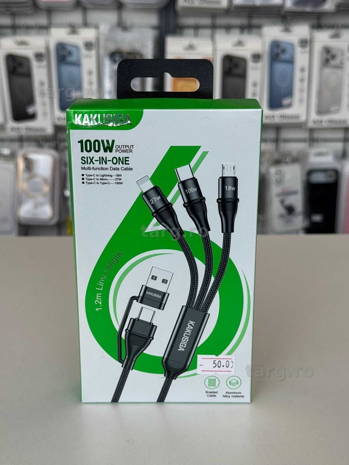 Cablu  Type-C/USB la Lightning/Type-C/MicroUSB, Lungime 1.2M, 100W
