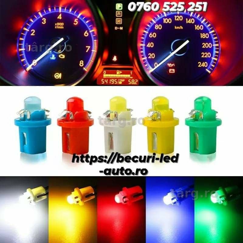Bec Led Bord  12V B8.5/B8.5D Alb-Rece/Albastru/Galben/Roșu/Verde