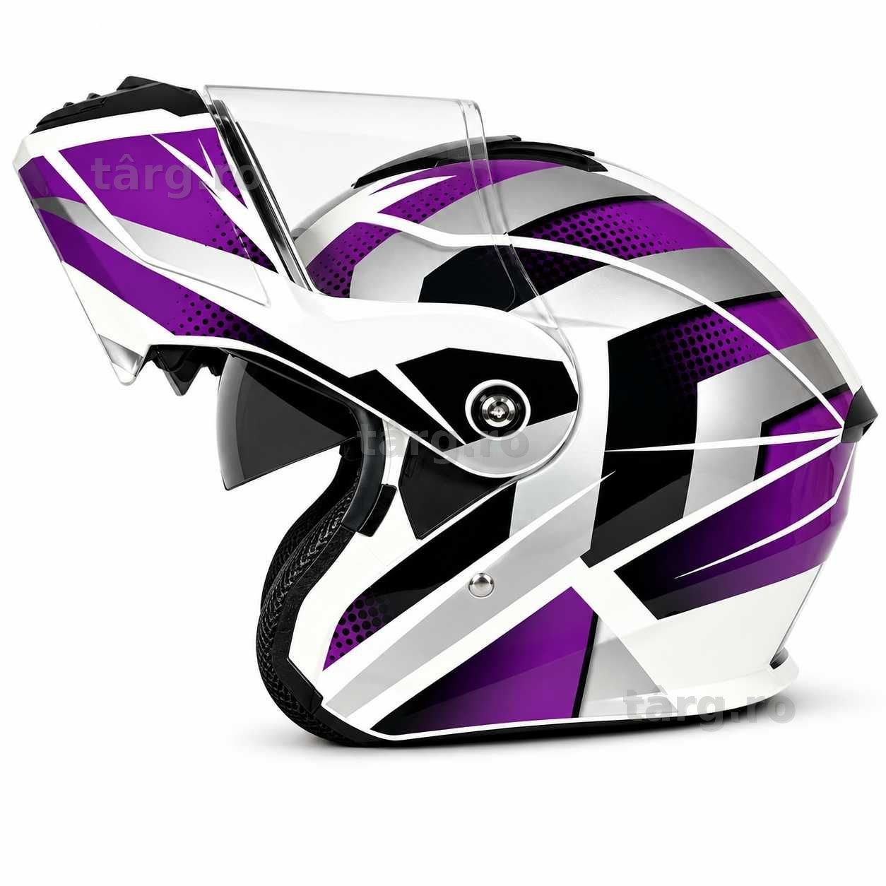 Casca Moto/Scuter Flip-Up, Viziera Dubla, Protectie UV, Mov