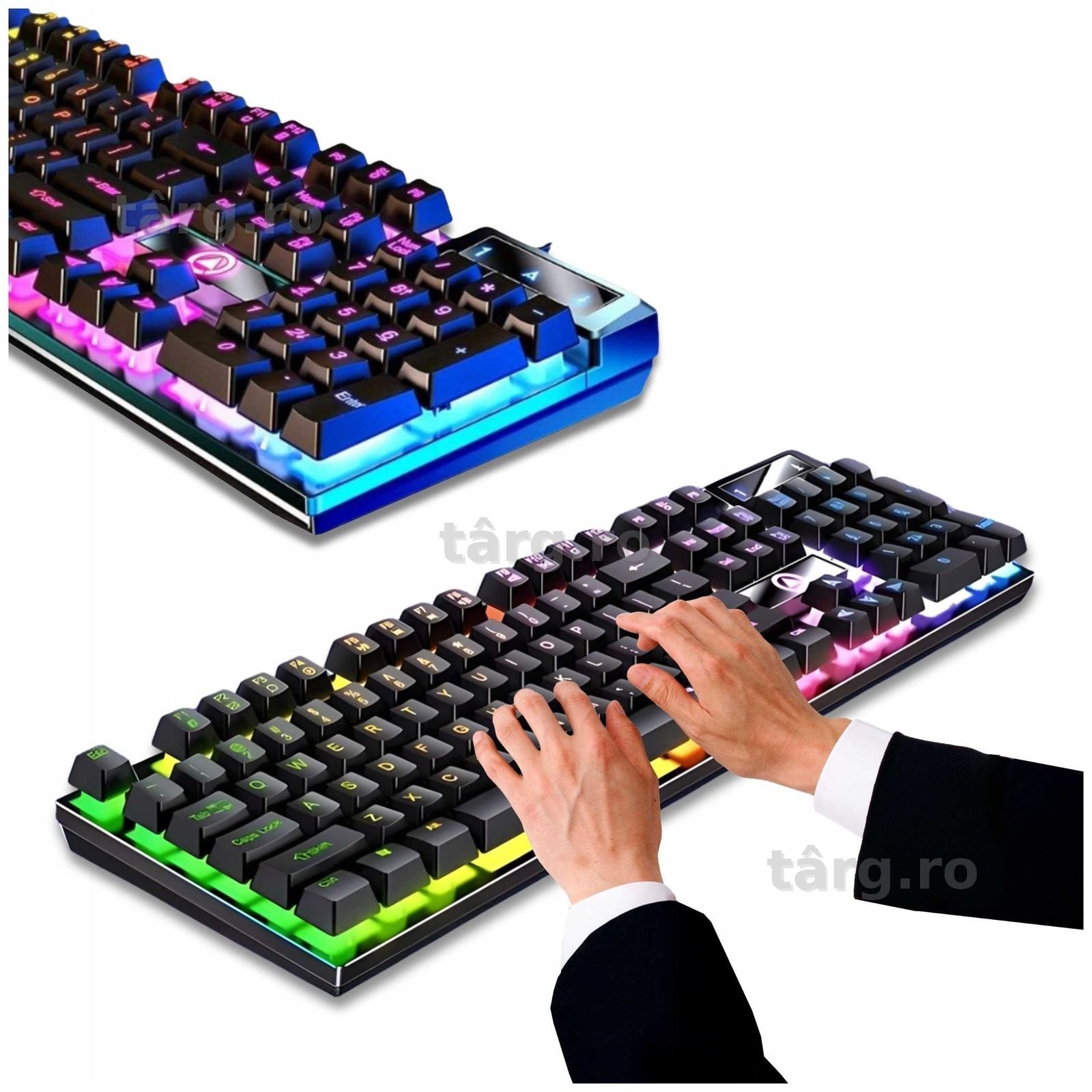 Tastatura gaming iluminata LED RGB silentioasa cu bloc numeric USB