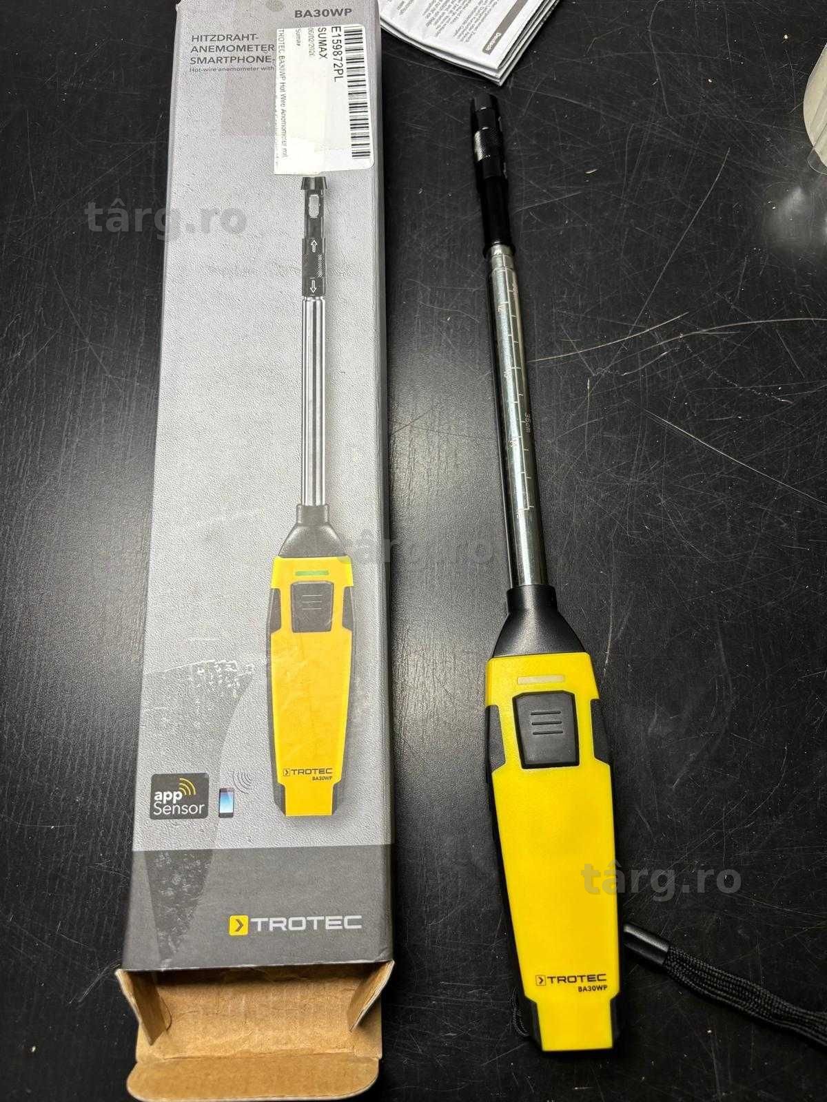 Anemometru cu fir cald TROTEC BA30WP cu aplicație - Măsoară viteza aerului, debitul volumetric, temperatura și umiditatea - Anemometru Bluetooth