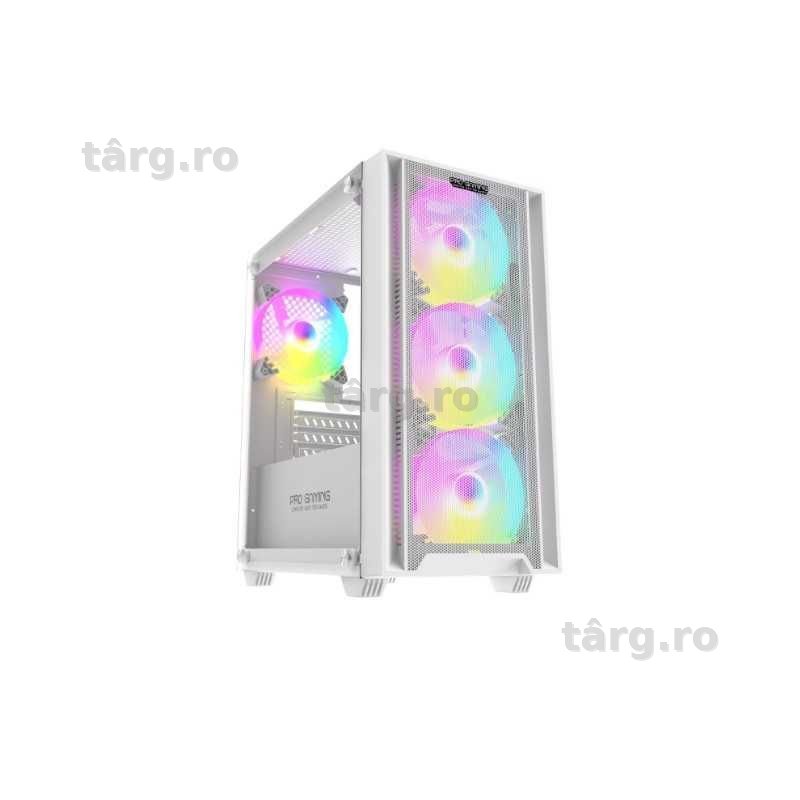 Carcasa PRO GAMING Arrow WHITE, Middle Tower, M-ATX, Fara Sursa, 4X RGB FAN