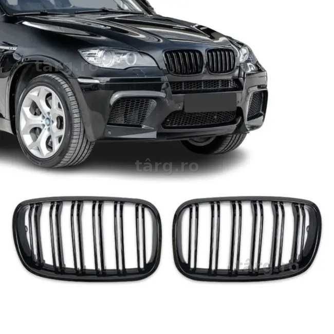 Grile Bara Fata Nari Duble M Look BMW X5 X6 E70 E71 Negru Lucios, Capace Oglinzi