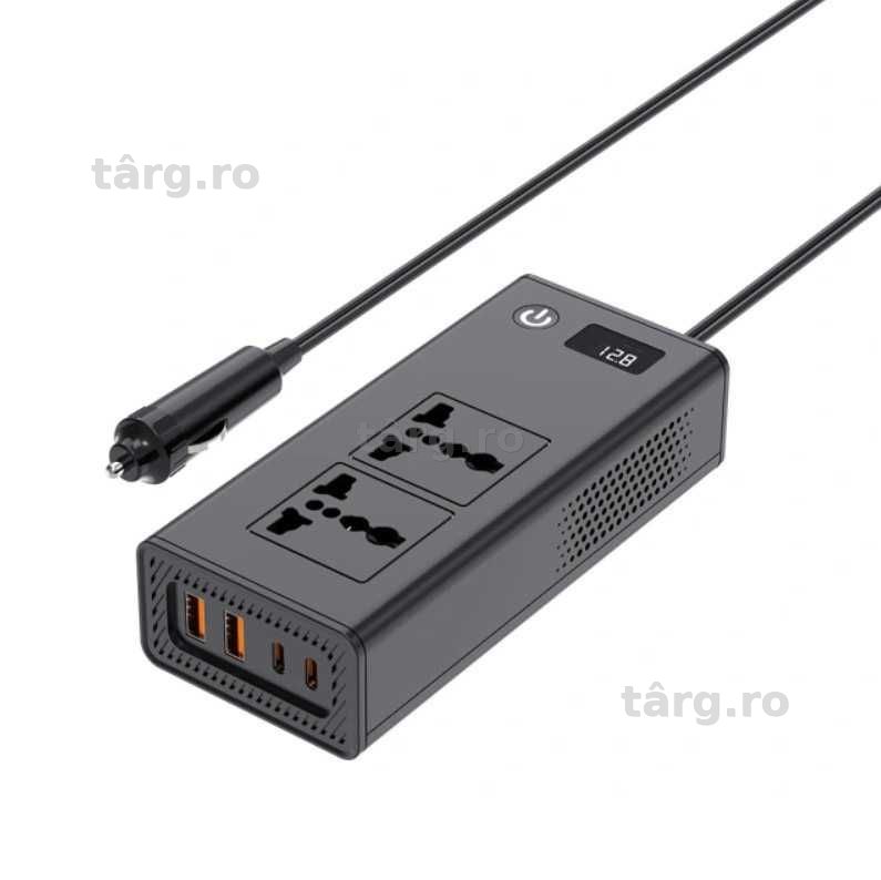 Invertor Auto, Putere 200W, Dual AC, Porturi Type-C si USB, Negru 2