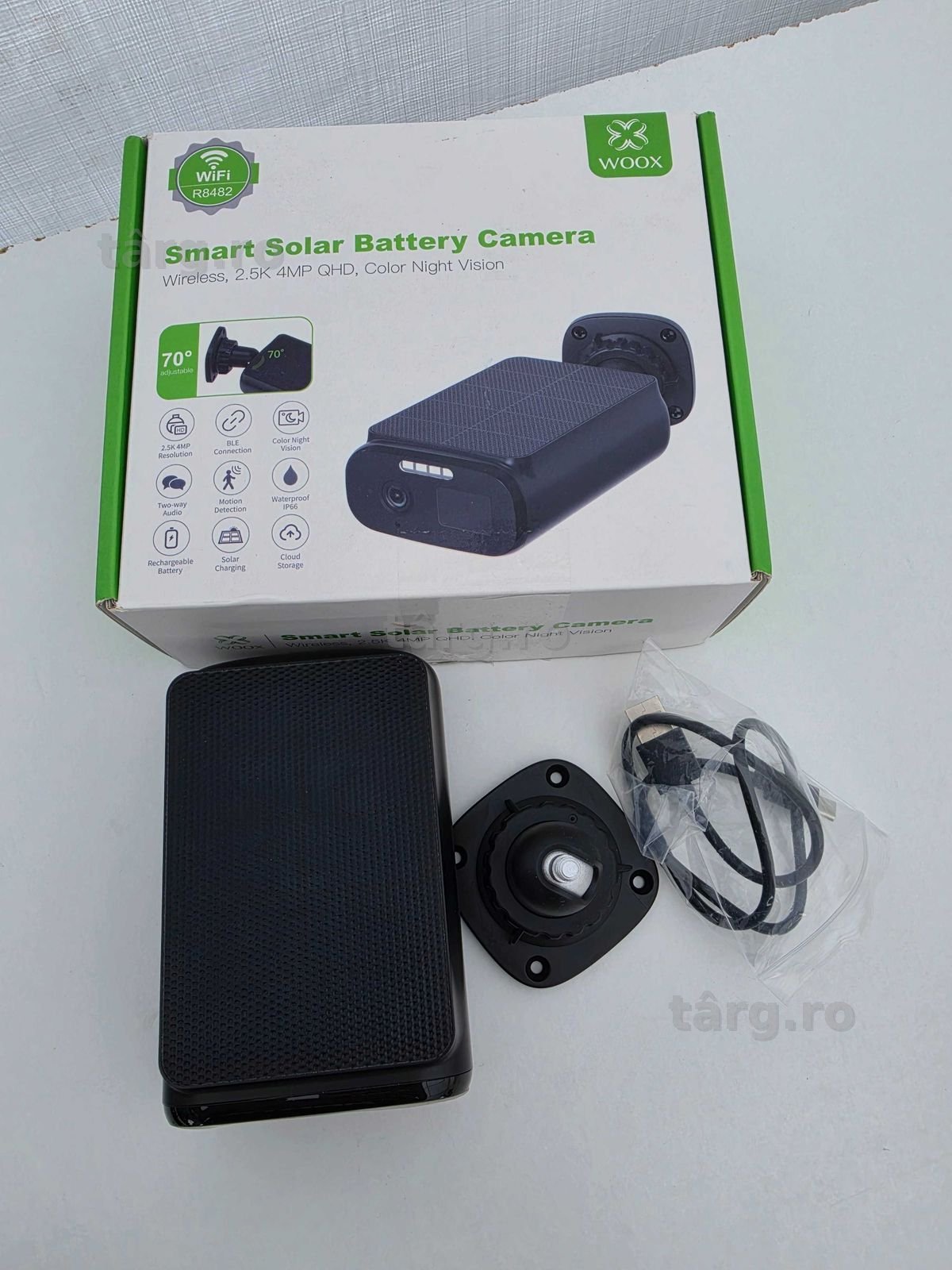 Cameră de supraveghere wireless pentru exterior WOOX 4MP cu panou solar - R8482