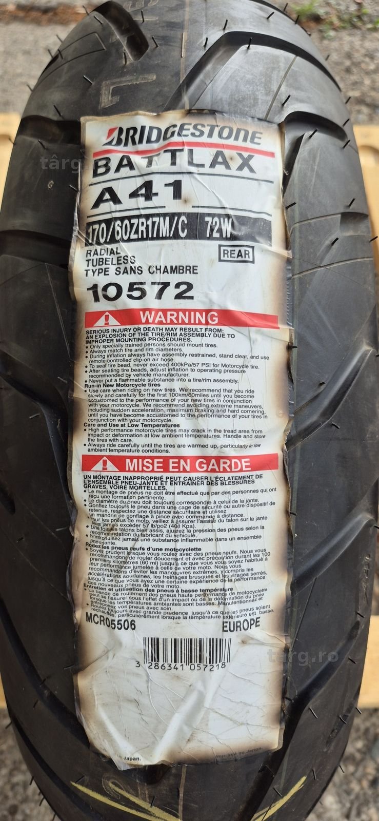 O anvelopa moto noua Bridgestone 170/60/17 M/C. 2