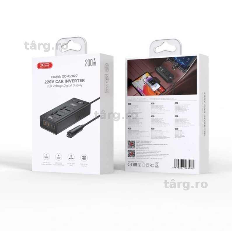 Invertor Auto, Putere 200W, Dual AC, Porturi Type-C si USB, Negru 5