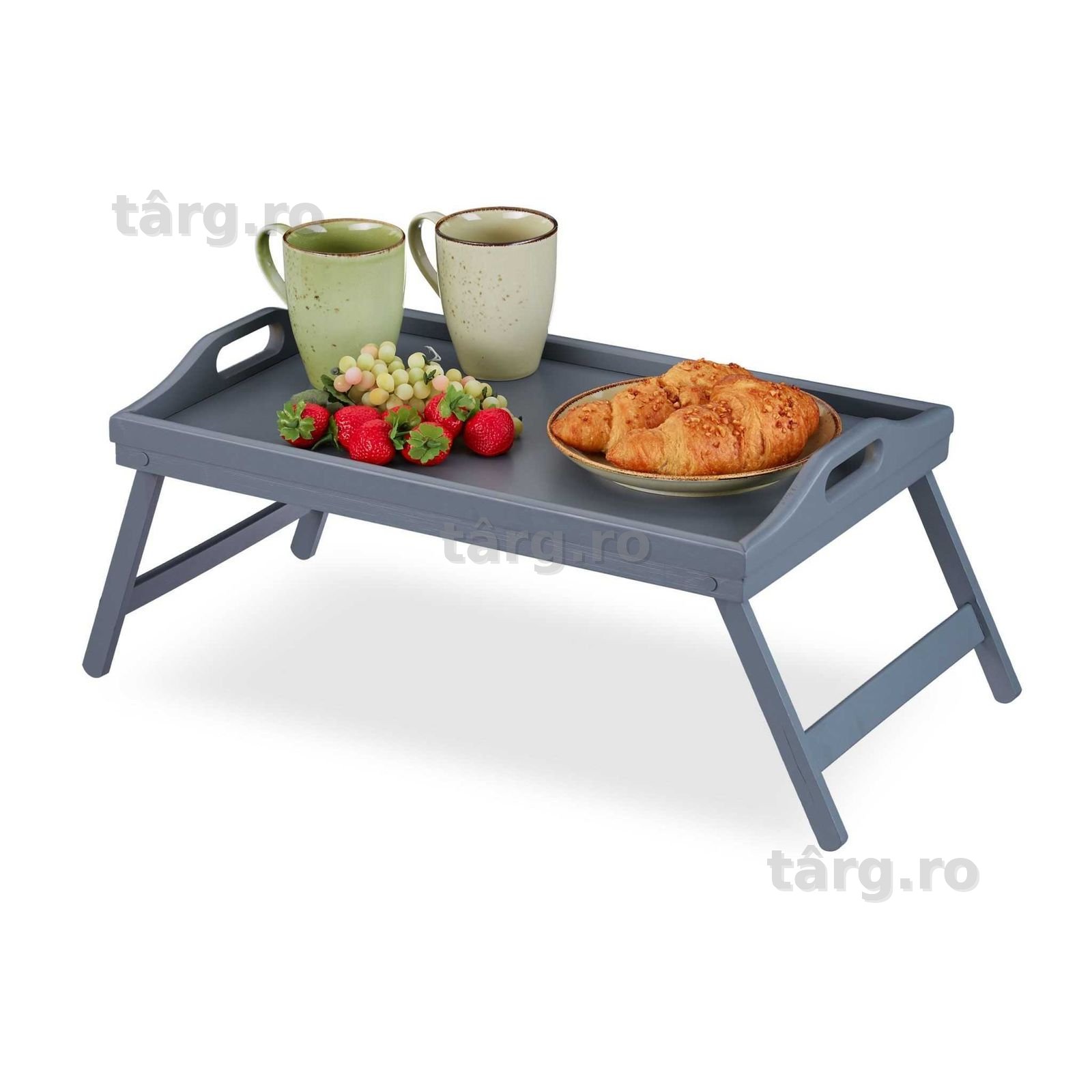 Masuta bambus pentru servire la pat cu manere pliabila gri 60 x 30 cm