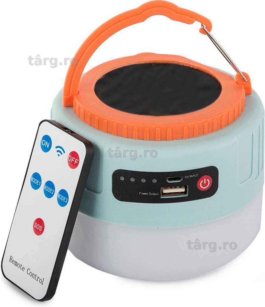 Lampa solara portabila cu LED, USB, telecomanda si functie powerbank