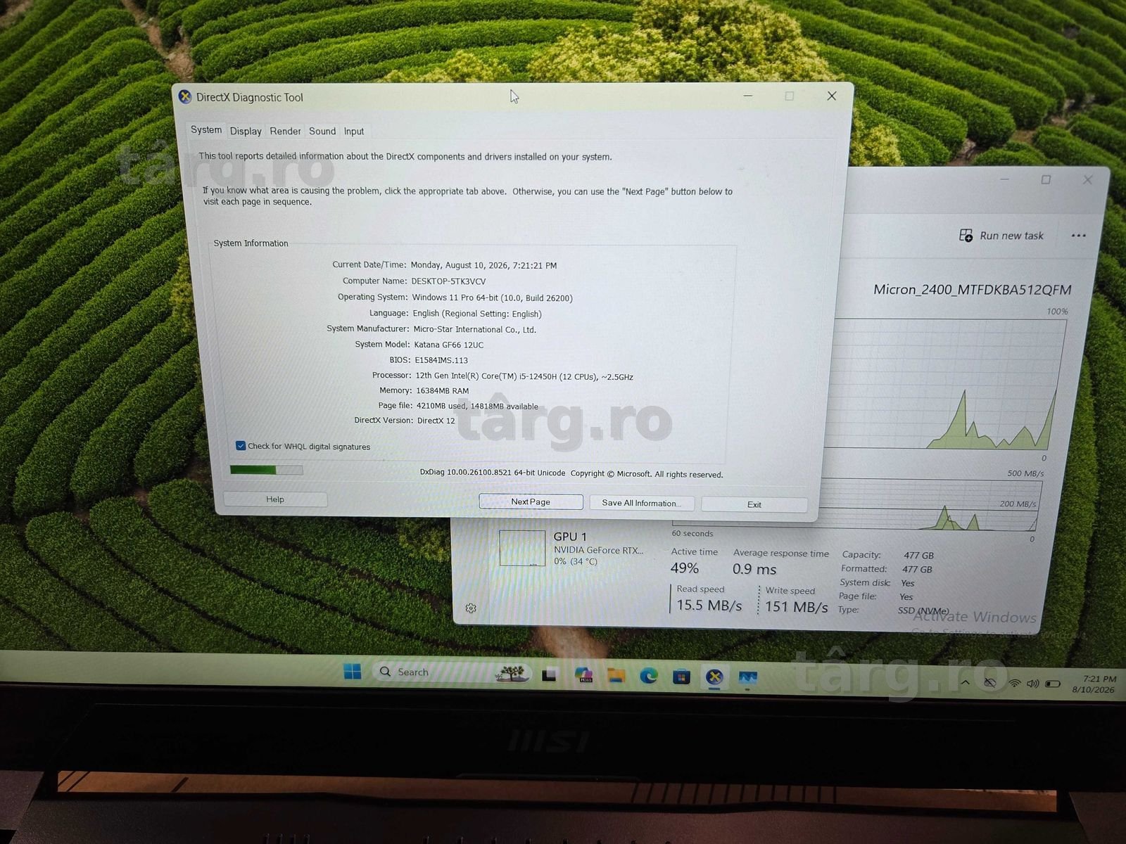 Hope Amanet P10/Laptop Gaming MSI Katana GF66 i5 12th RTX3050 4
