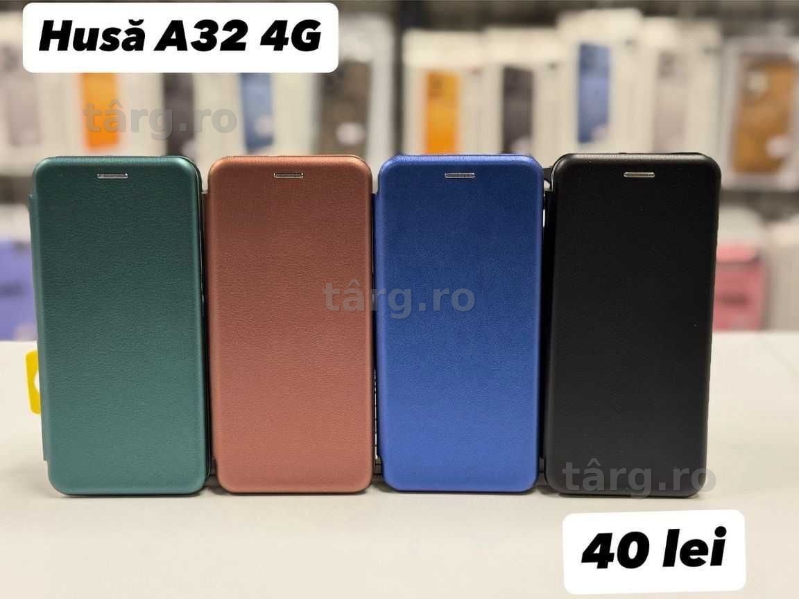 Husa piele ecologica tip carte, folie, cablu, incarcator Samsung A32 4G